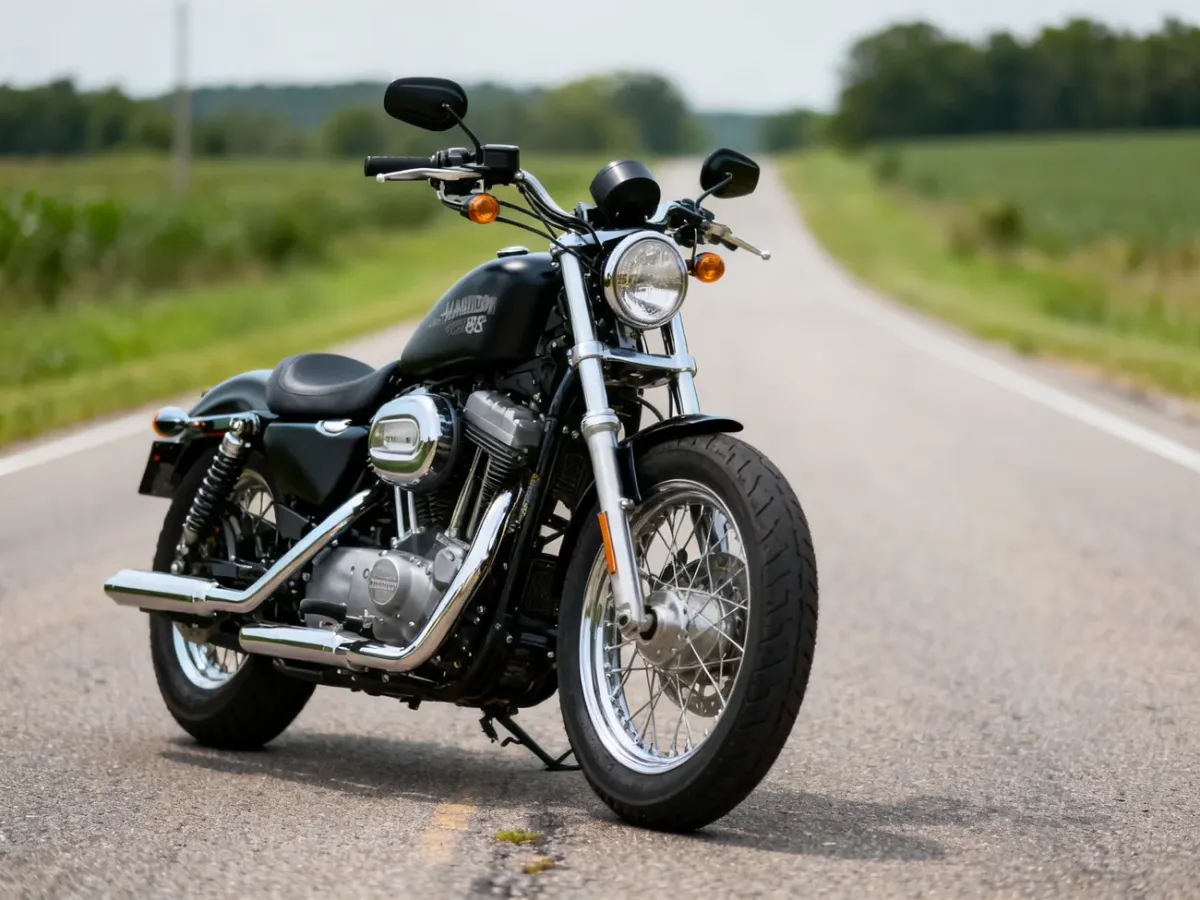 Harley-Davidson Sportster 883 cruiser na wiejskiej drodze