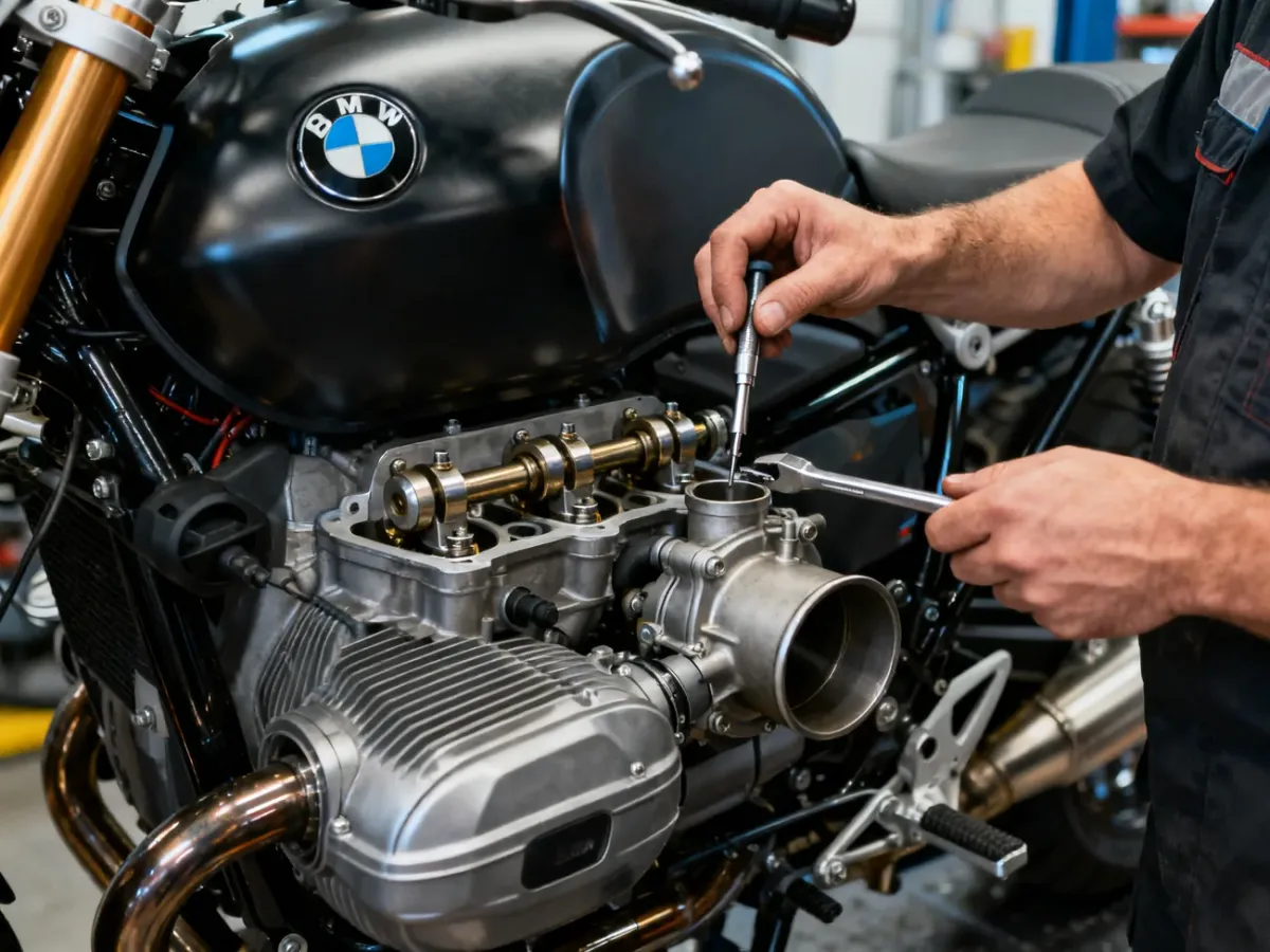 Mechanik reguluje zawory i synchronizuje przepustnice silnika bokser BMW