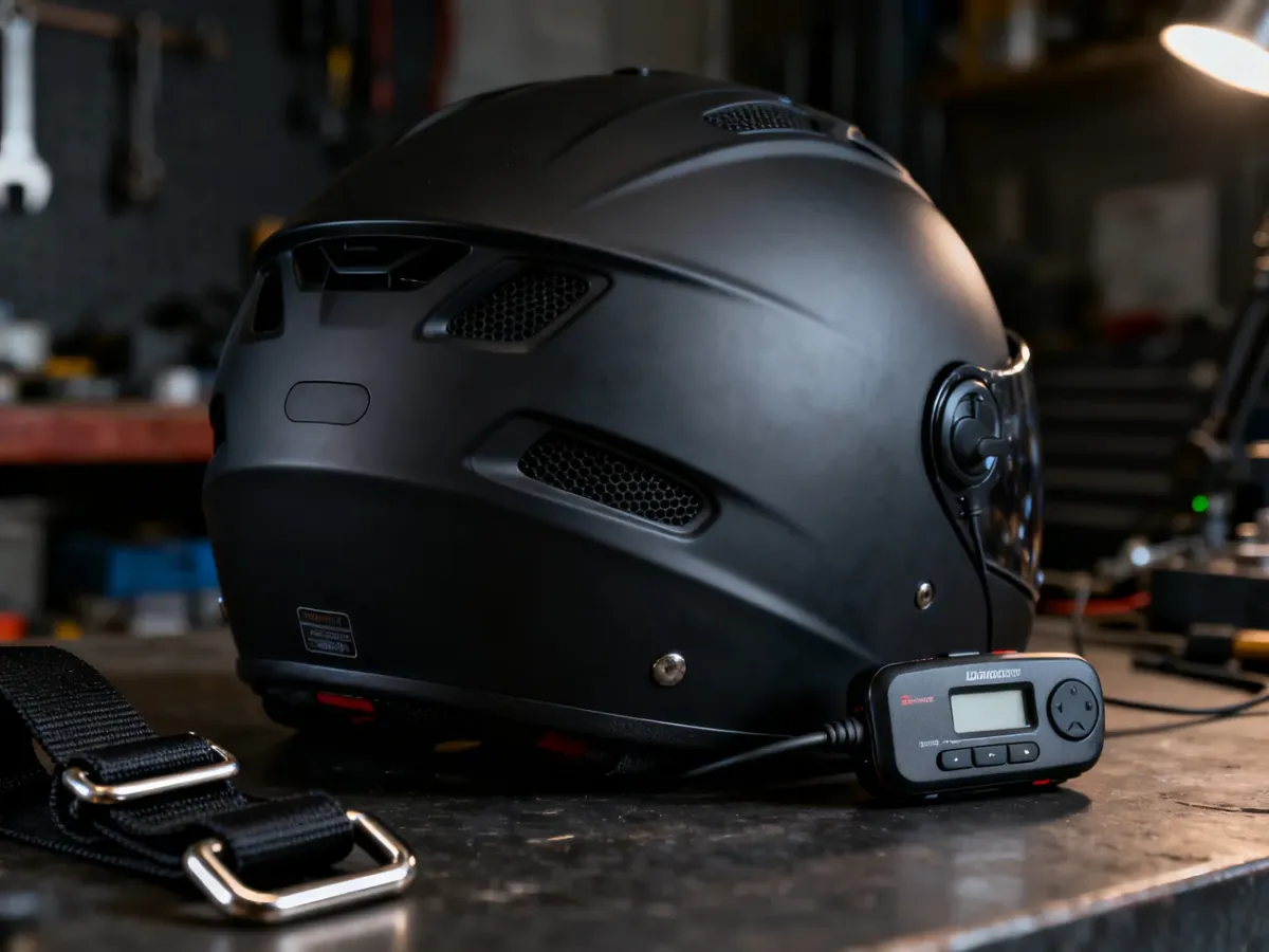 Kask motocyklowy przygotowany pod interkom i zapięcie Double D